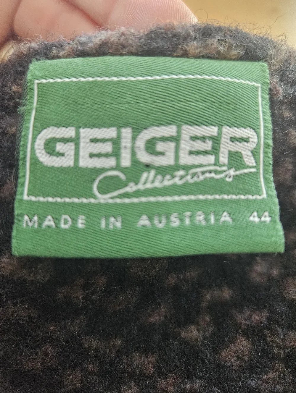 Geiger Boiled Wool Cardigan Jacket EU 44 US 12 Brown Gray Textured Knit Austrian
